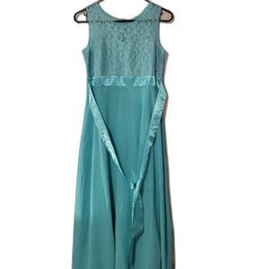 iEFiEL silk formal dress Turquoise Full Length  w/lace Sz 12
